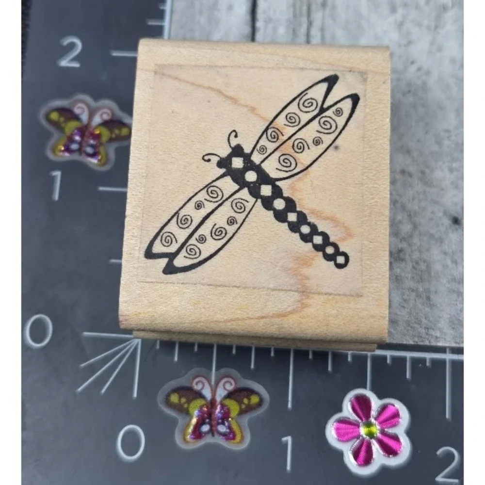 Endless Creations Dragonfly Whimsical Swirl Wings Rubber Stamp Wood #L110